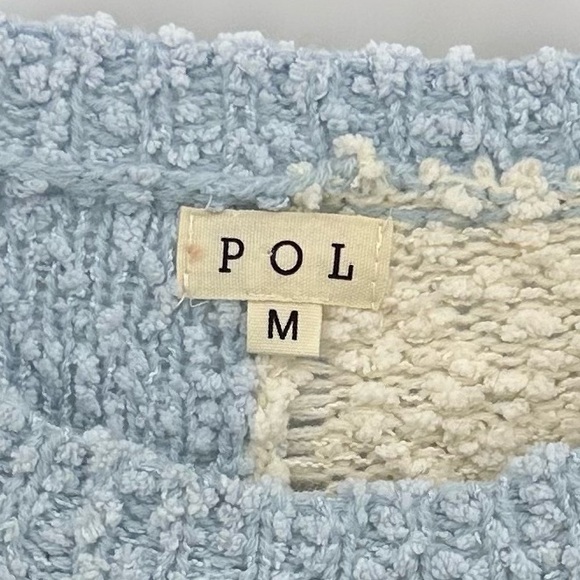 Pol Fringed Color Block Popcorn Knit Patchwork Oversized Sweater Blue Size M - Picture 8 of 11